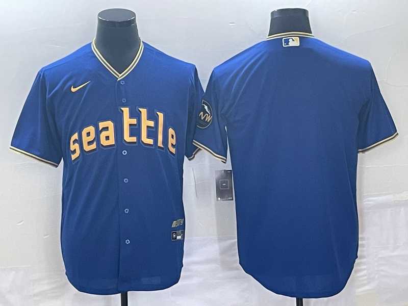 Mens Seattle Mariners Blank Blue 2023 City Connect Cool Base Stitched Jersey